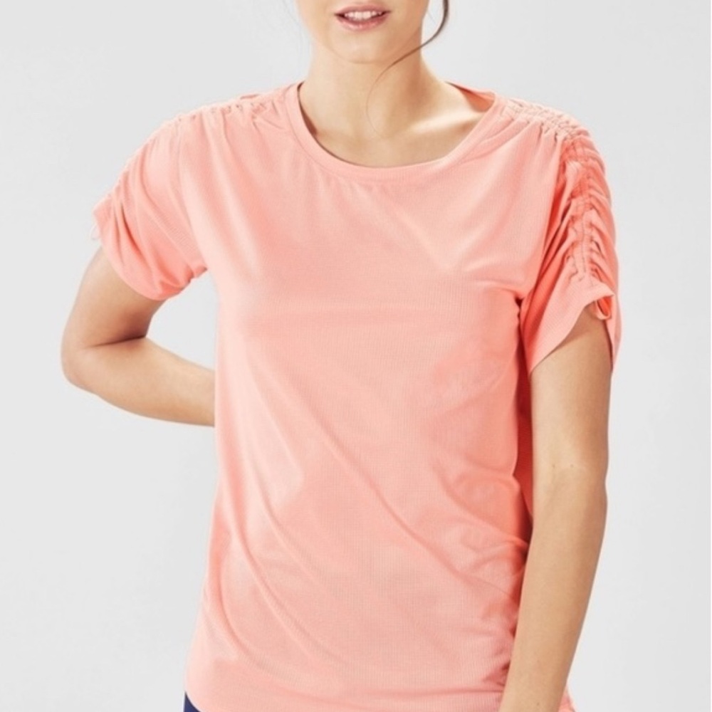 Fabletics Coral Ruched Sleeve Workout Top